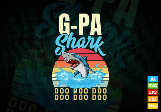 G-pa Shark Father's Day Vintage Editable Vector T-shirt Design in Ai Svg Png Files