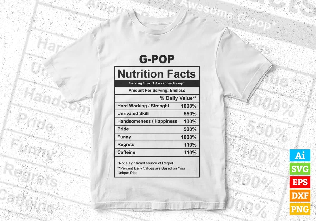 G-pop Nutrition Facts Father's Day Editable Vector T-shirt Design in Ai Svg Files