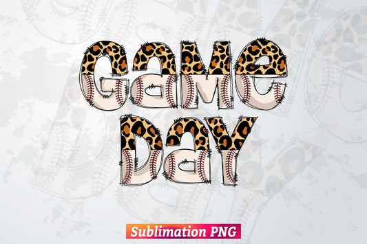 Game Day Baseball Leopard Letter Camouflage Sports T shirt Design Png Sublimation Printable Files