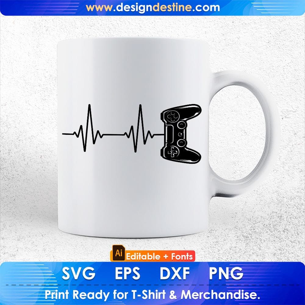 Gamer Heartbeat Video Game Lover Gift Editable T-Shirt Design in Ai Svg Cutting Printable Files