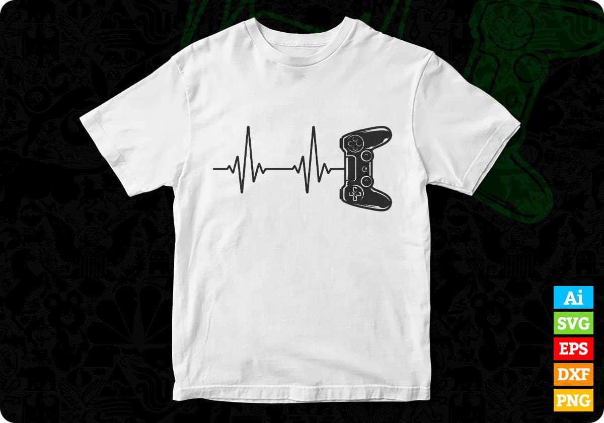 Gamer Heartbeat Video Game Lover Gift Editable T-Shirt Design in Ai Svg Cutting Printable Files