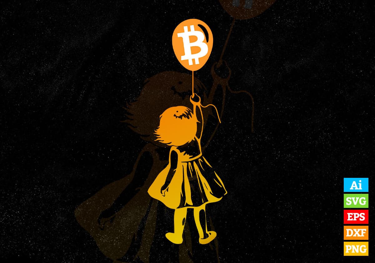 Girl with BTC balloon Crypto Bitcoin For Cypherpunks Vector T-shirt Design in Ai Svg Files