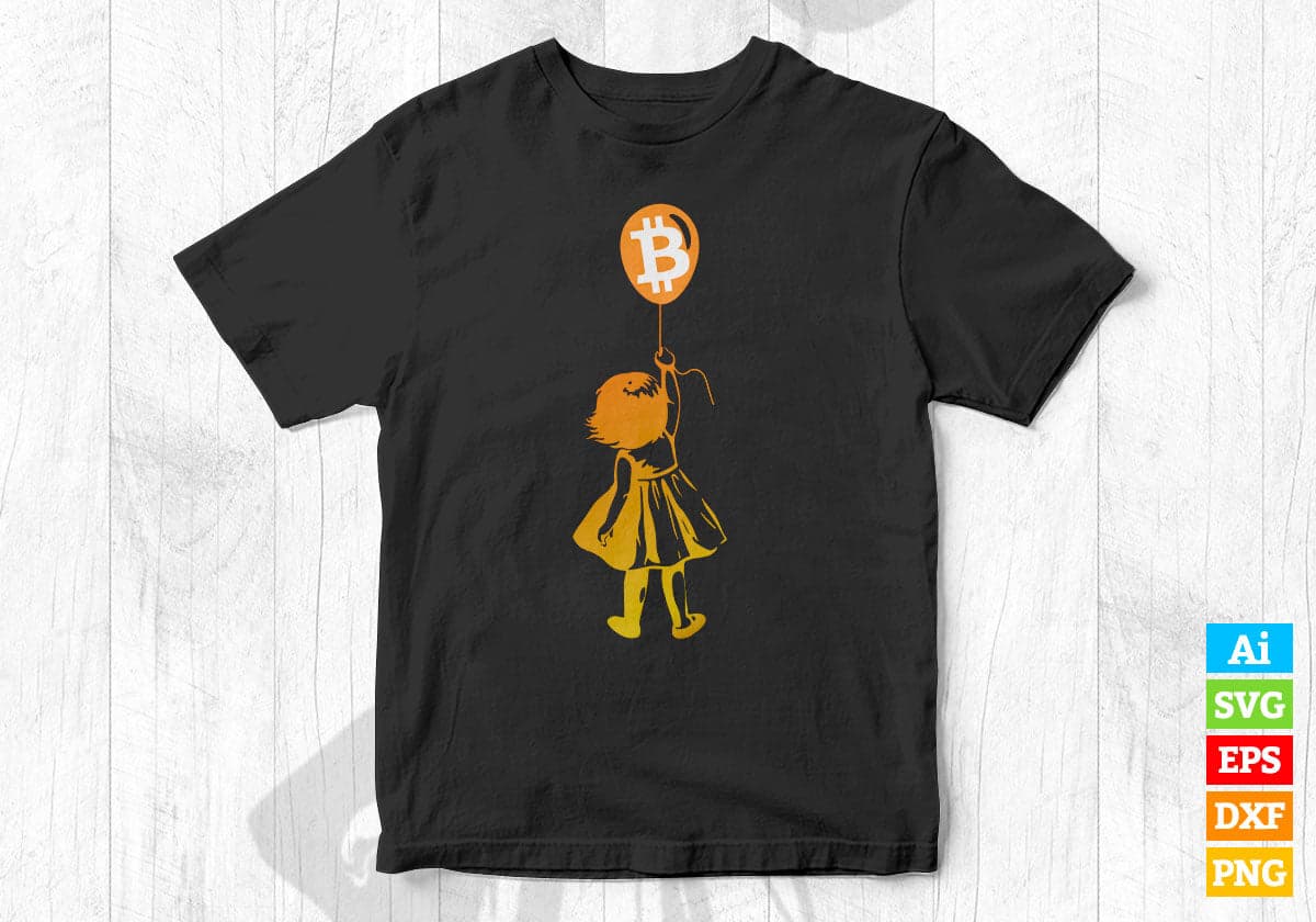 Girl with BTC balloon Crypto Bitcoin For Cypherpunks Vector T-shirt Design in Ai Svg Files