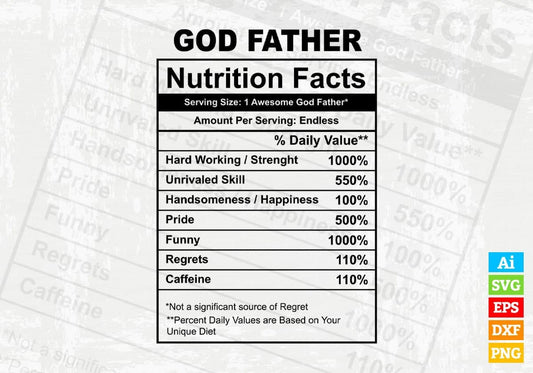 God Father Nutrition Facts Father's Day Editable Vector T-shirt Design in Ai Svg Files
