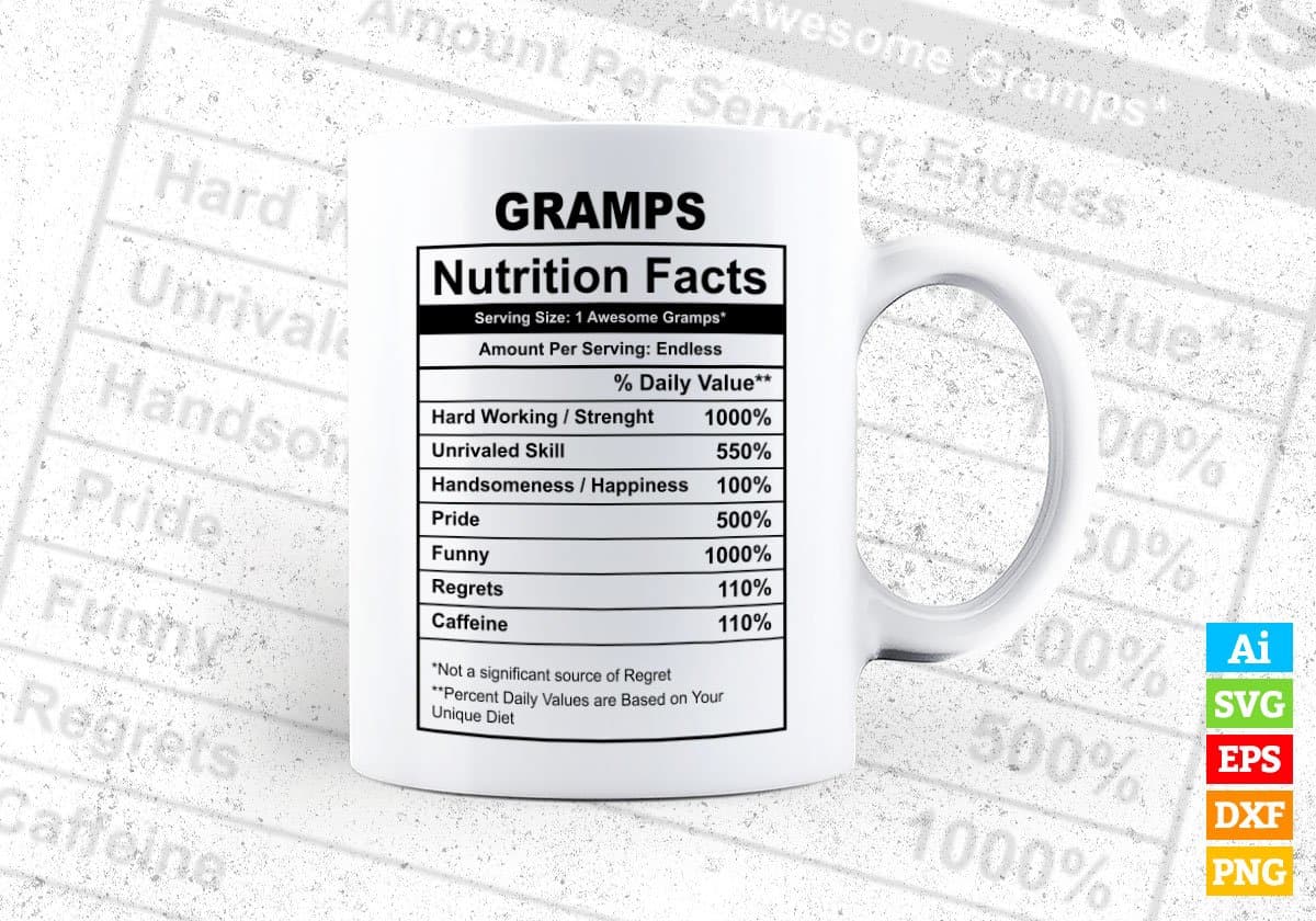 Gramps Nutrition Facts Father's Day Editable Vector T-shirt Design in Ai Svg Files
