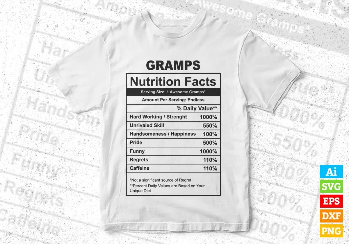 Gramps Nutrition Facts Father's Day Editable Vector T-shirt Design in Ai Svg Files