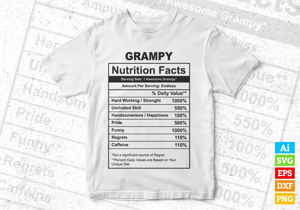 Grampy Nutrition Facts Father's Day Editable Vector T-shirt Design in Ai Svg Files