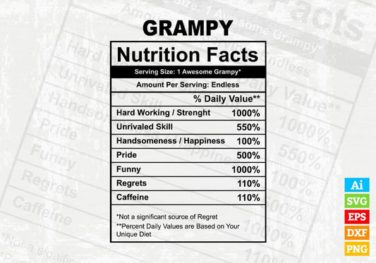 Grampy Nutrition Facts Father's Day Editable Vector T-shirt Design in Ai Svg Files