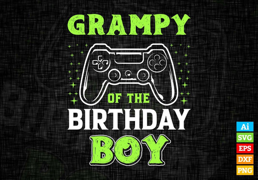 Grampy Of The Birthday Boy With Video Gamer Editable Vector T-shirt Design in Ai Svg Files