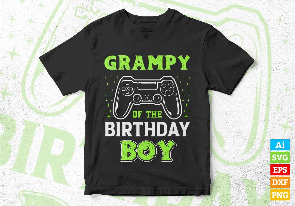 Grampy Of The Birthday Boy With Video Gamer Editable Vector T-shirt Design in Ai Svg Files