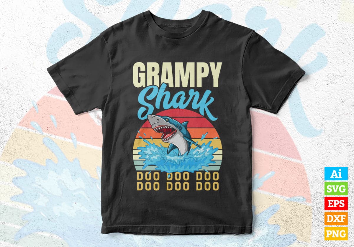 Grampy Shark Father's Day Vintage Editable Vector T-shirt Design in Ai Svg Png Files