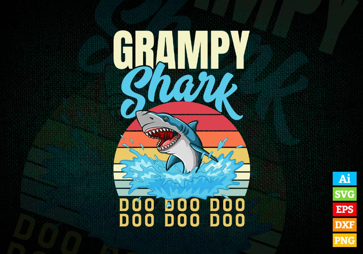 Grampy Shark Father's Day Vintage Editable Vector T-shirt Design in Ai Svg Png Files