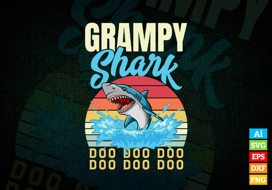 Grampy Shark Father's Day Vintage Editable Vector T-shirt Design in Ai Svg Png Files
