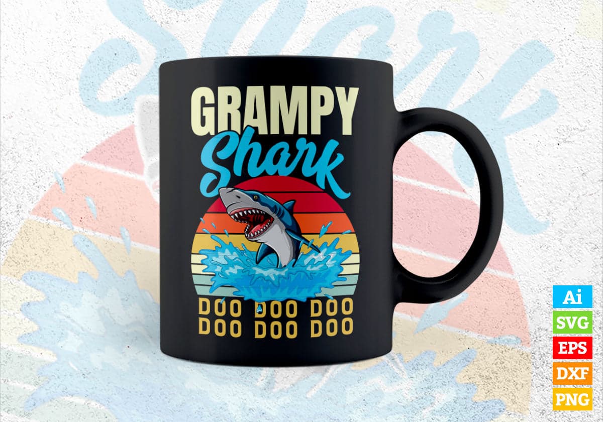 Grampy Shark Father's Day Vintage Editable Vector T-shirt Design in Ai Svg Png Files
