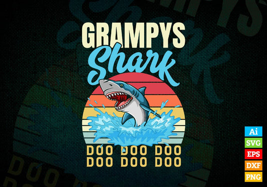 Grampys Shark Father's Day Vintage Editable Vector T-shirt Design in Ai Svg Png Files