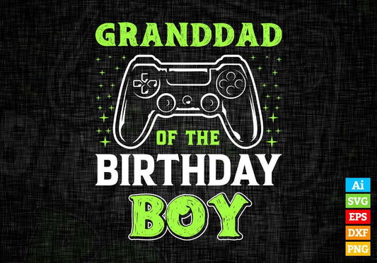 Grandad Of The Birthday Boy With Video Gamer Editable Vector T-shirt Design in Ai Svg Files