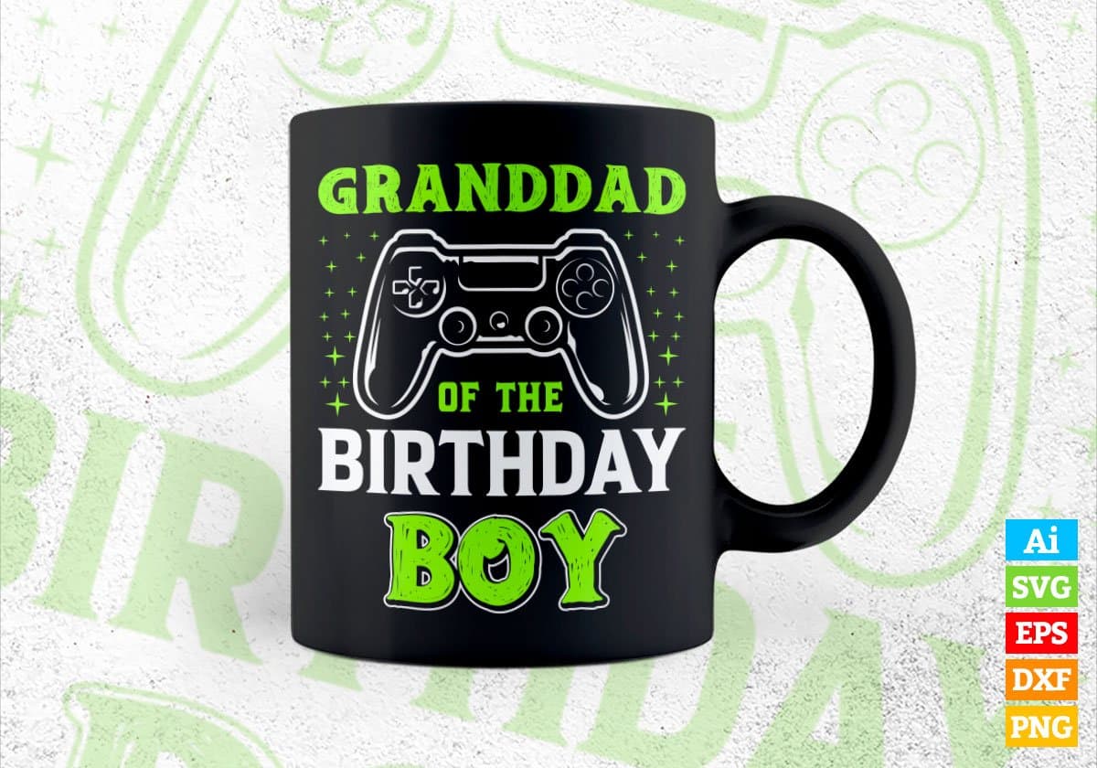 Grandad Of The Birthday Boy With Video Gamer Editable Vector T-shirt Design in Ai Svg Files