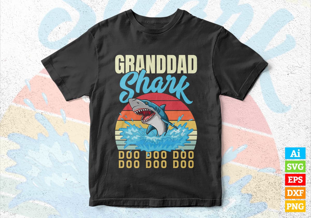 Grandad Shark Father's Day Vintage Editable Vector T-shirt Design in Ai Svg Png Files