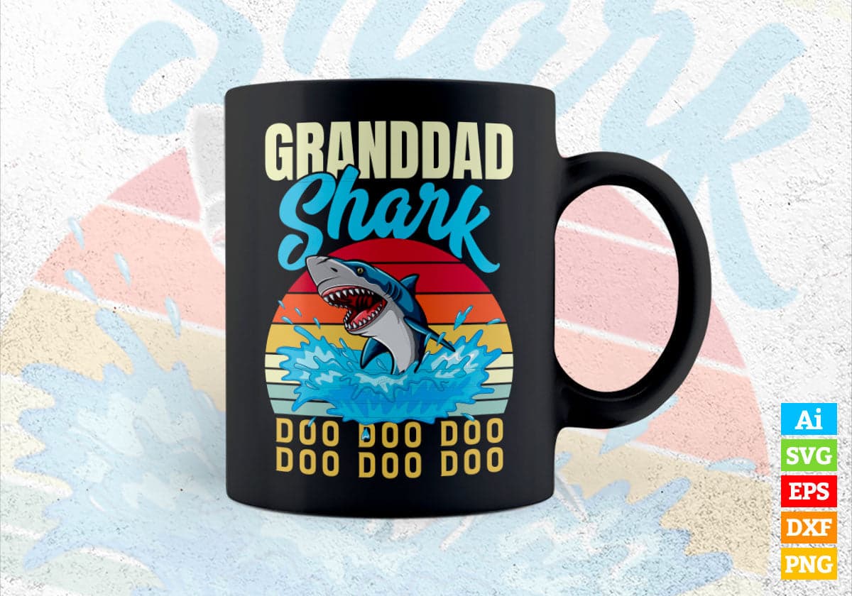 Grandad Shark Father's Day Vintage Editable Vector T-shirt Design in Ai Svg Png Files