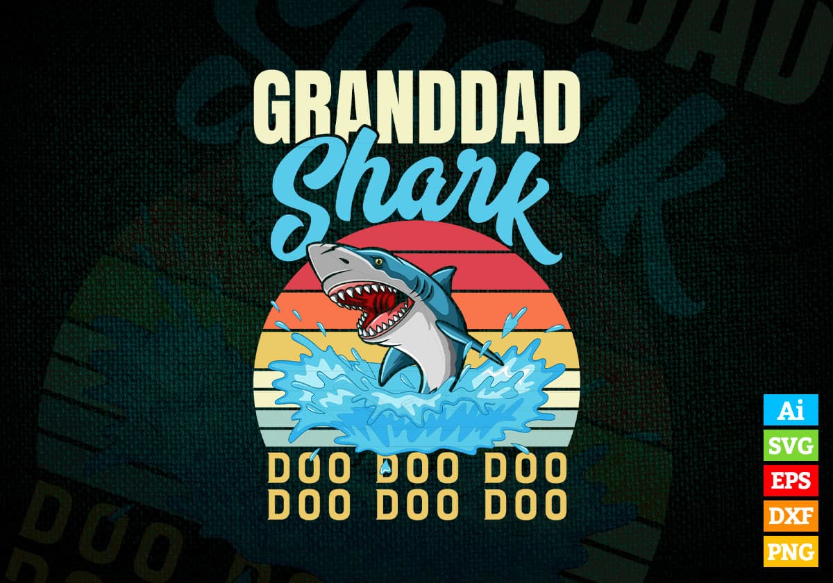 Grandad Shark Father's Day Vintage Editable Vector T-shirt Design in Ai Svg Png Files