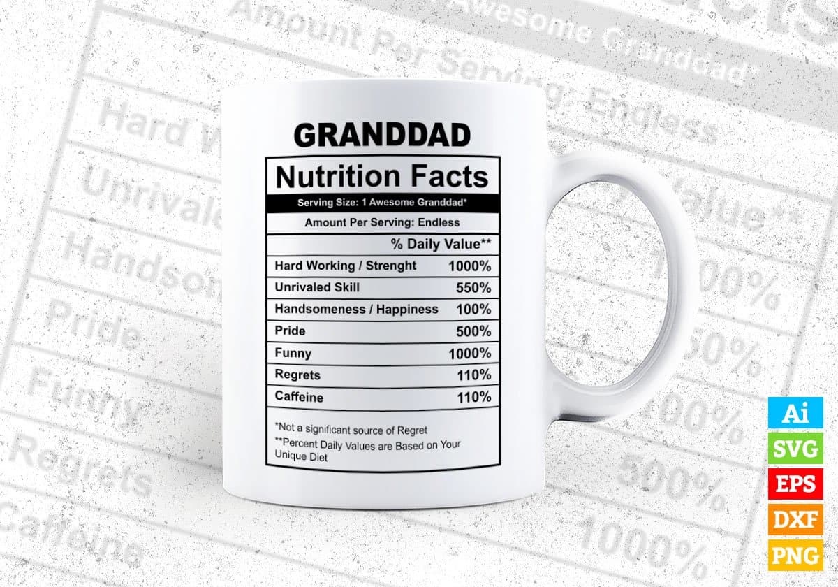 Granddad Nutrition Facts Father's Day Editable Vector T-shirt Design in Ai Svg Files