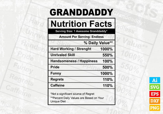 Granddaddy Nutrition Facts Father's Day Editable Vector T-shirt Design in Ai Svg Files