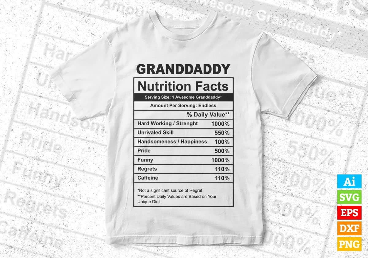 Granddaddy Nutrition Facts Father's Day Editable Vector T-shirt Design in Ai Svg Files