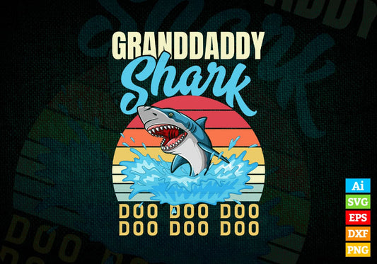 Granddaddy Shark Father's Day Vintage Editable Vector T-shirt Design in Ai Svg Png Files