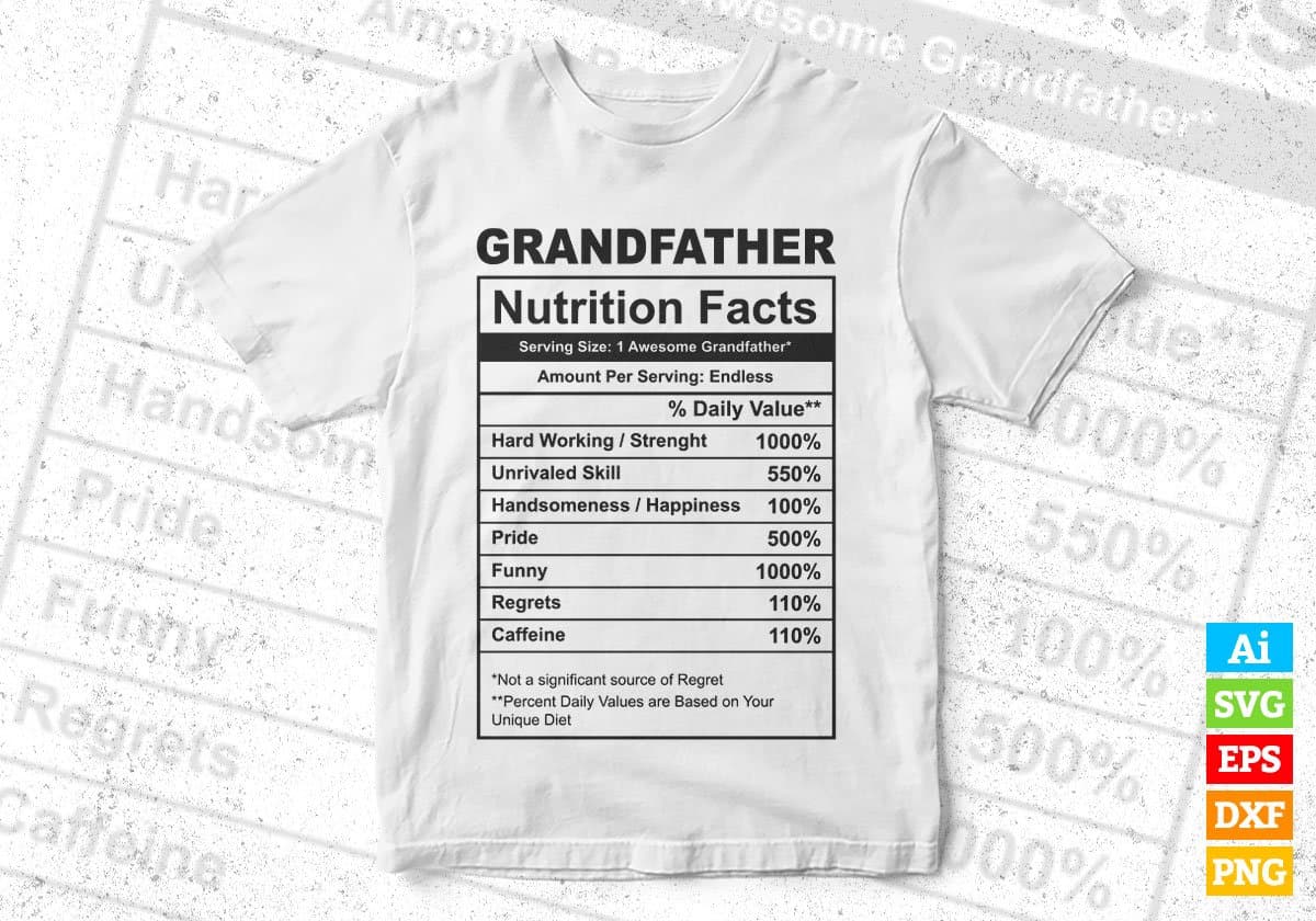 Grandfather Nutrition Facts Father's Day Editable Vector T-shirt Design in Ai Svg Files