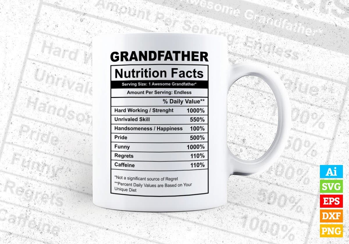 Grandfather Nutrition Facts Father's Day Editable Vector T-shirt Design in Ai Svg Files