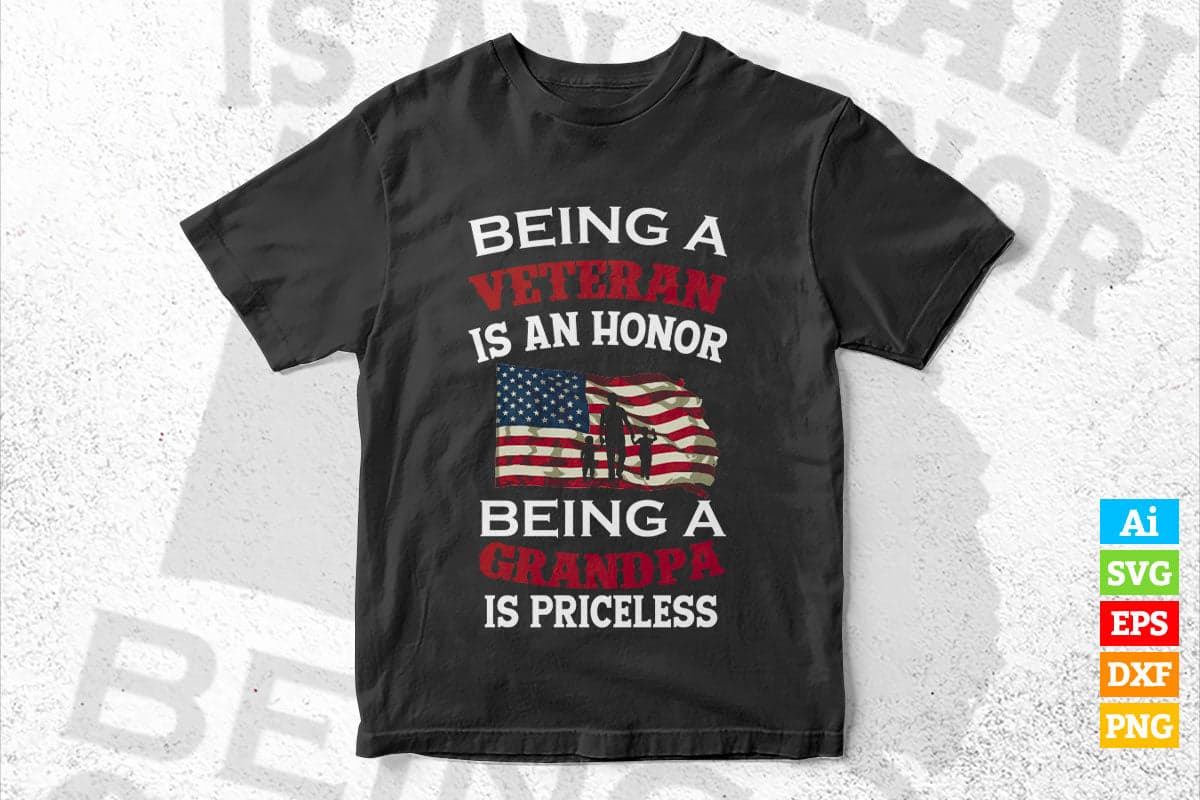 Grandpa Veteran Being a Veteran 4th Of July American Flag Vector T shirt Design in Ai Png Svg Printable Files