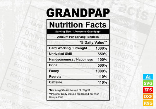 Grandpap Nutrition Facts Father's Day Editable Vector T-shirt Design in Ai Svg Files