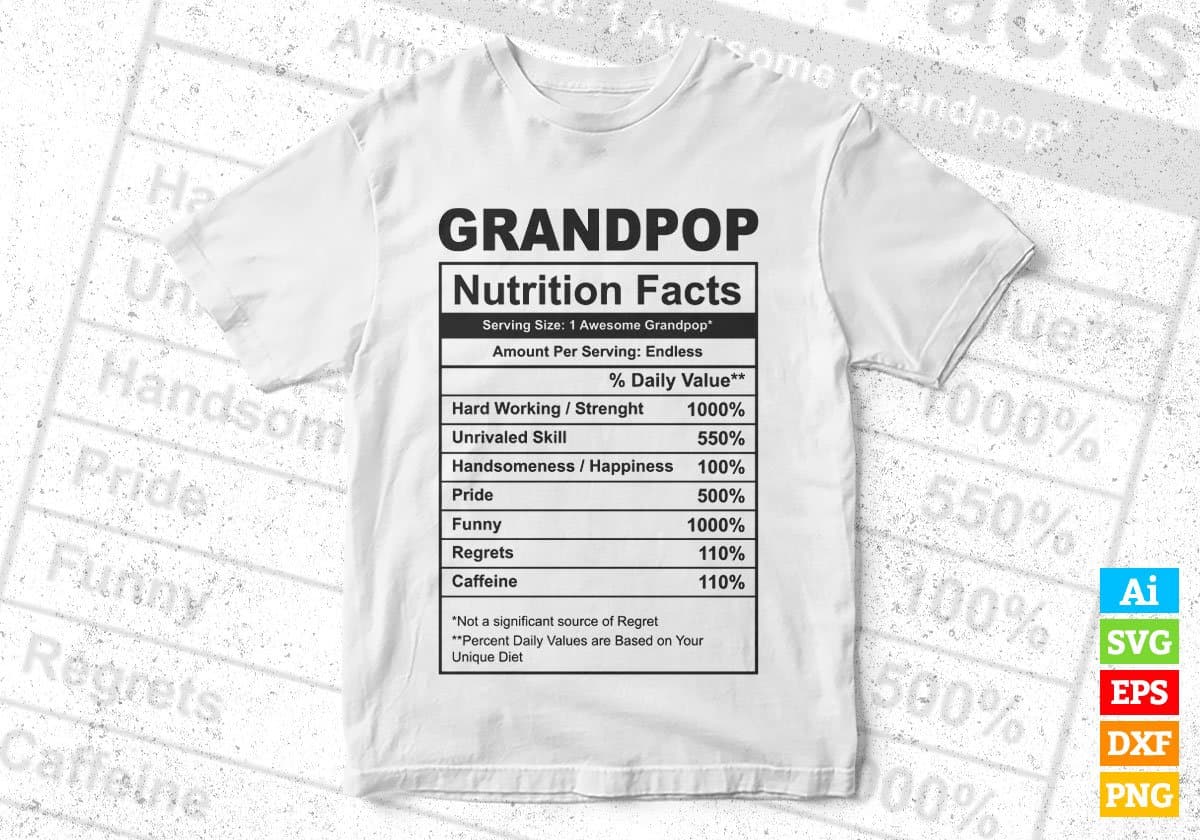 Grandpop Nutrition Facts Father's Day Editable Vector T-shirt Design in Ai Svg Files