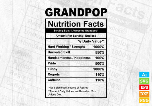 Grandpop Nutrition Facts Father's Day Editable Vector T-shirt Design in Ai Svg Files