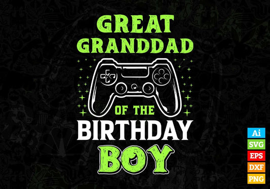 Great Grandad Of The Birthday Boy With Video Gamer Editable Vector T-shirt Design in Ai Svg Files