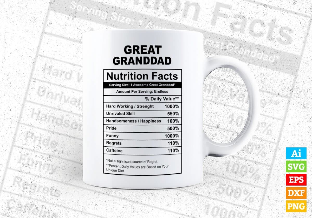 Great Granddad Nutrition Facts Father's Day Editable Vector T-shirt Design in Ai Svg Files