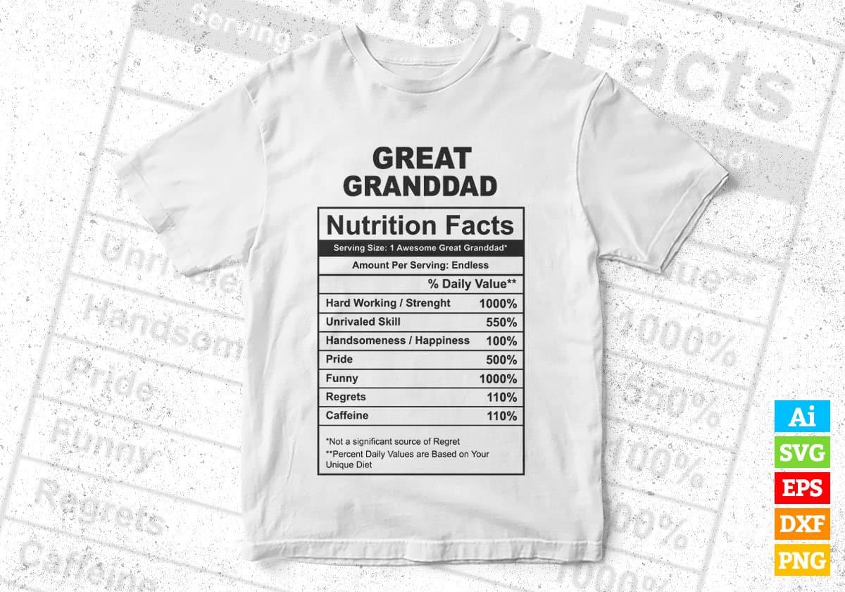 Great Granddad Nutrition Facts Father's Day Editable Vector T-shirt Design in Ai Svg Files