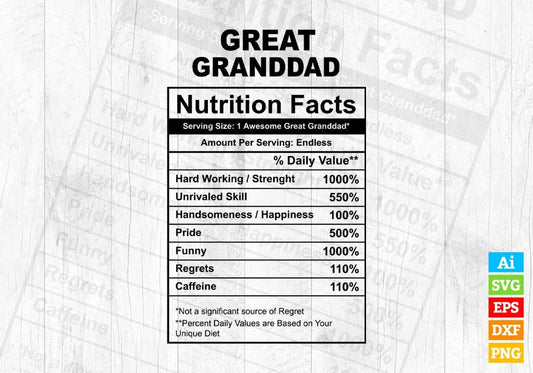 Great Granddad Nutrition Facts Father's Day Editable Vector T-shirt Design in Ai Svg Files