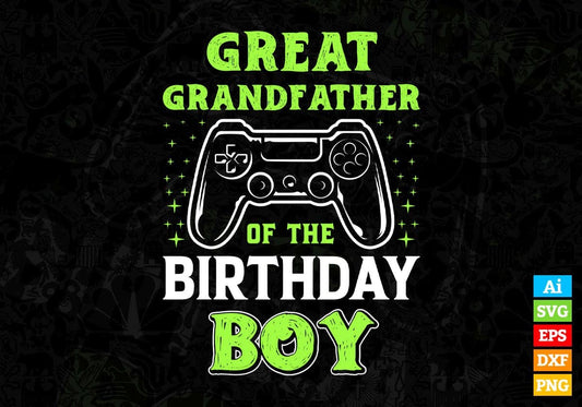 Great Grandfather Of The Birthday Boy With Video Gamer Editable Vector T-shirt Design in Ai Svg Files