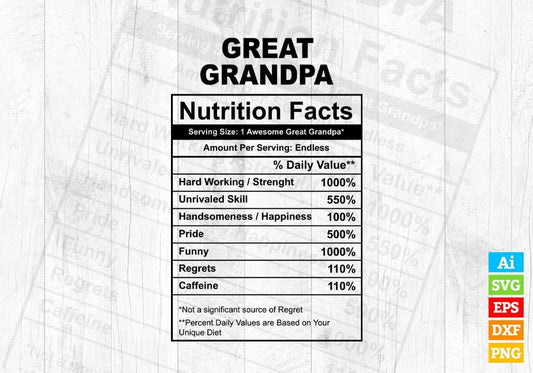 Great Grandpa Nutrition Facts Father's Day Editable Vector T-shirt Design in Ai Svg Files