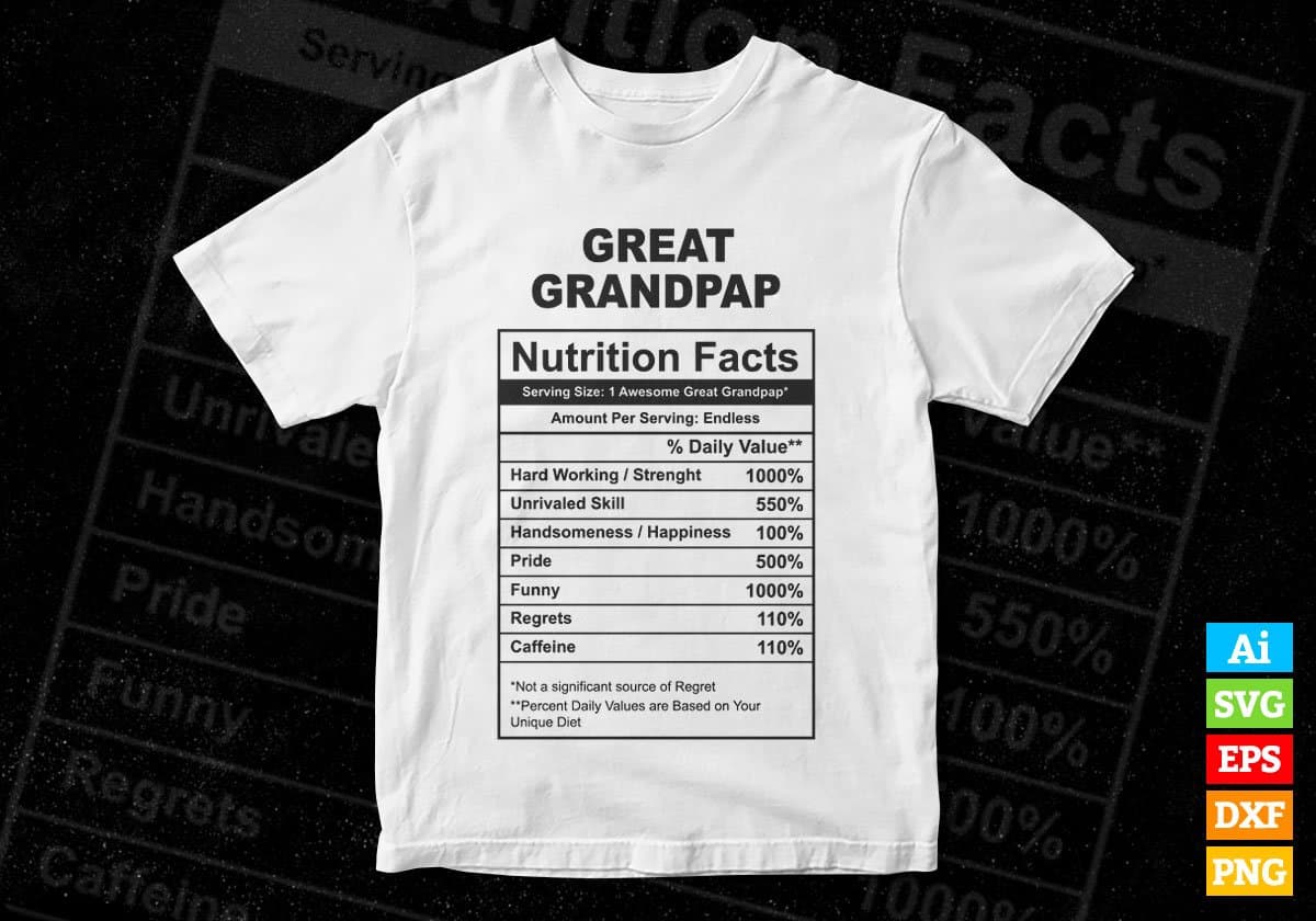 Great Grandpap Nutrition Facts Father's Day Editable Vector T-shirt Design in Ai Svg Files