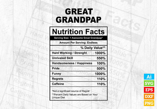 Great Grandpap Nutrition Facts Father's Day Editable Vector T-shirt Design in Ai Svg Files