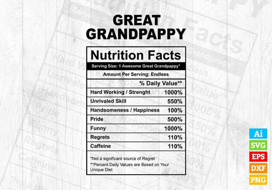 Great Grandpappy Nutrition Facts Father's Day Editable Vector T-shirt Design in Ai Svg Files