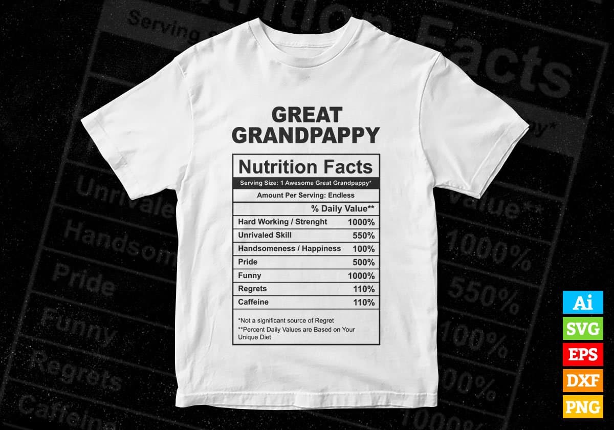 Great Grandpappy Nutrition Facts Father's Day Editable Vector T-shirt Design in Ai Svg Files