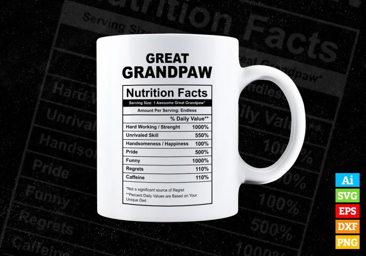 Great Grandpaw Nutrition Facts Father's Day Editable Vector T-shirt Design in Ai Svg Files