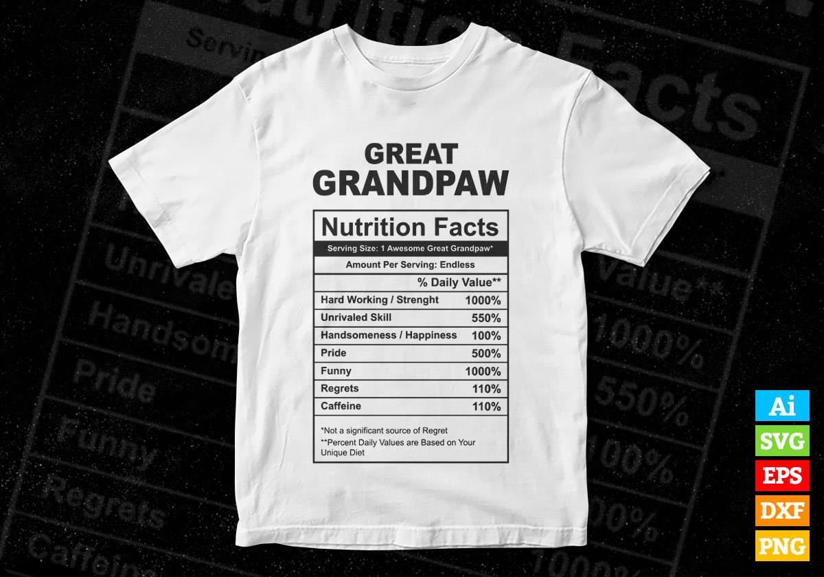 Great Grandpaw Nutrition Facts Father's Day Editable Vector T-shirt Design in Ai Svg Files