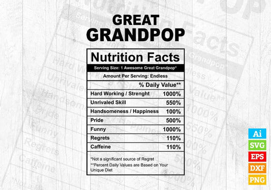 Great Grandpop Nutrition Facts Father's Day Editable Vector T-shirt Design in Ai Svg Files