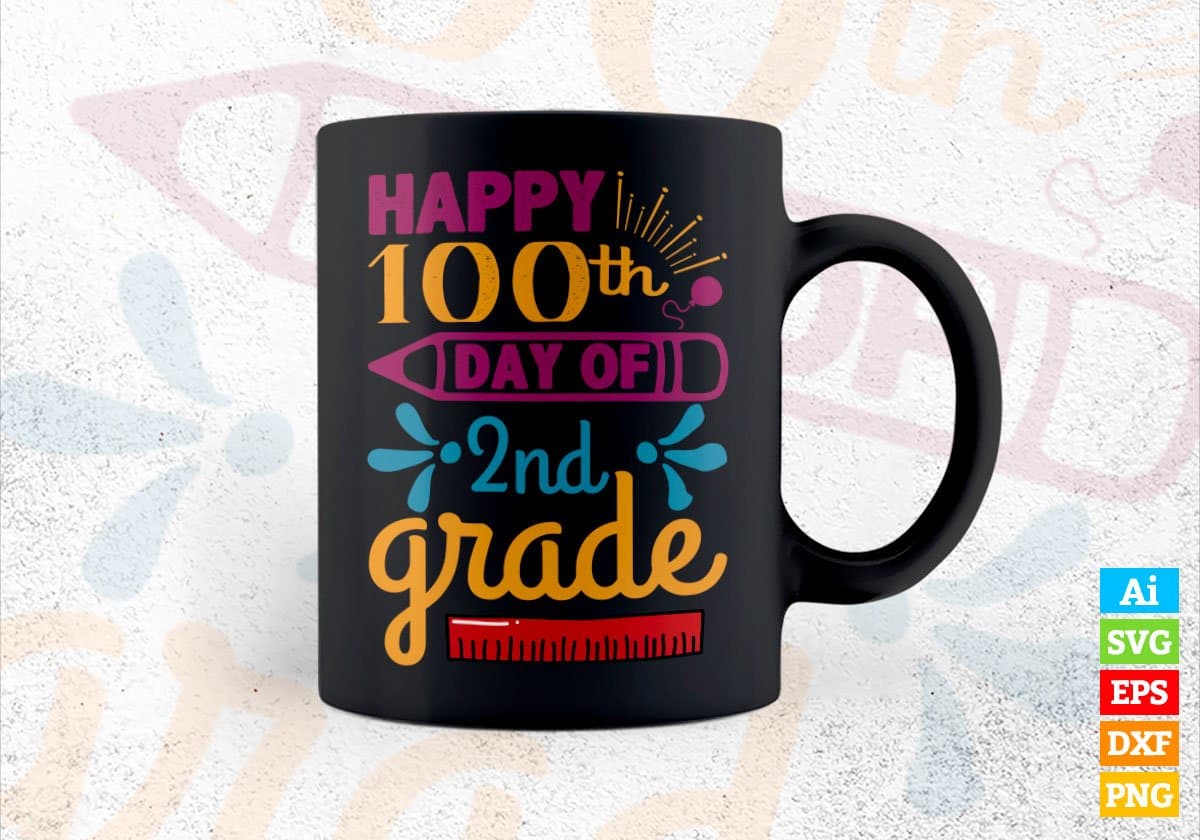 Happy 100th Day Of 2nd Grade School Editable Vector T-shirt Design in Ai Svg Files