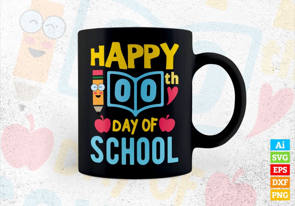 Happy 100th Day Of School Editable Vector T-shirt Design in Ai Svg Files