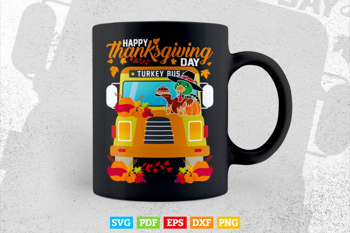 Happy Thanksgiving Day Funny Turkey School Bus Driver Gifts Svg Png Cut Files.